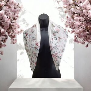 Women's Scarf Cream Red Floral Spring Scarf 27"/27" Square Polyester